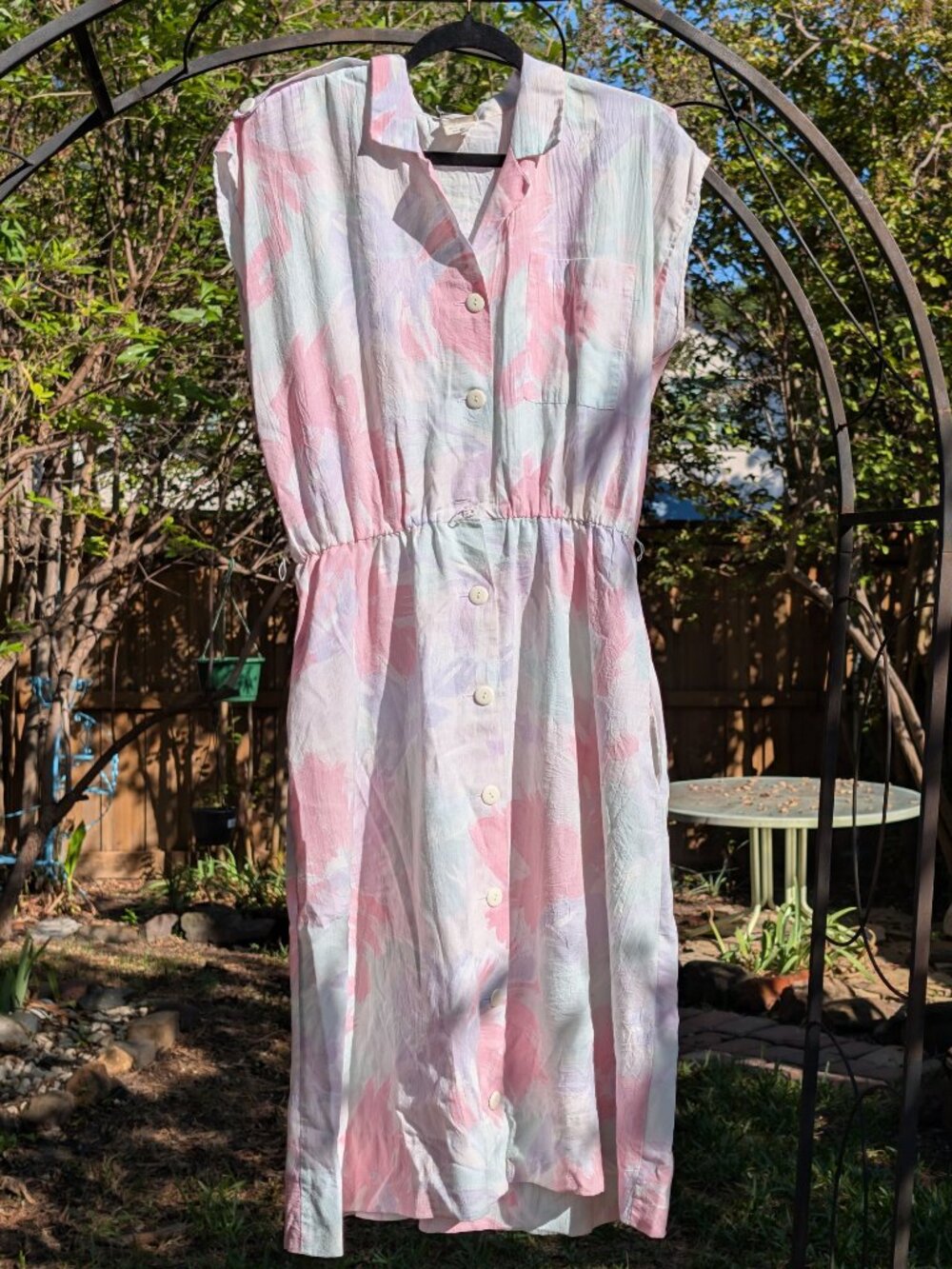 Vintage 80s Promises Promises Pastel Watercolor Button Front Midi Dress Size 10